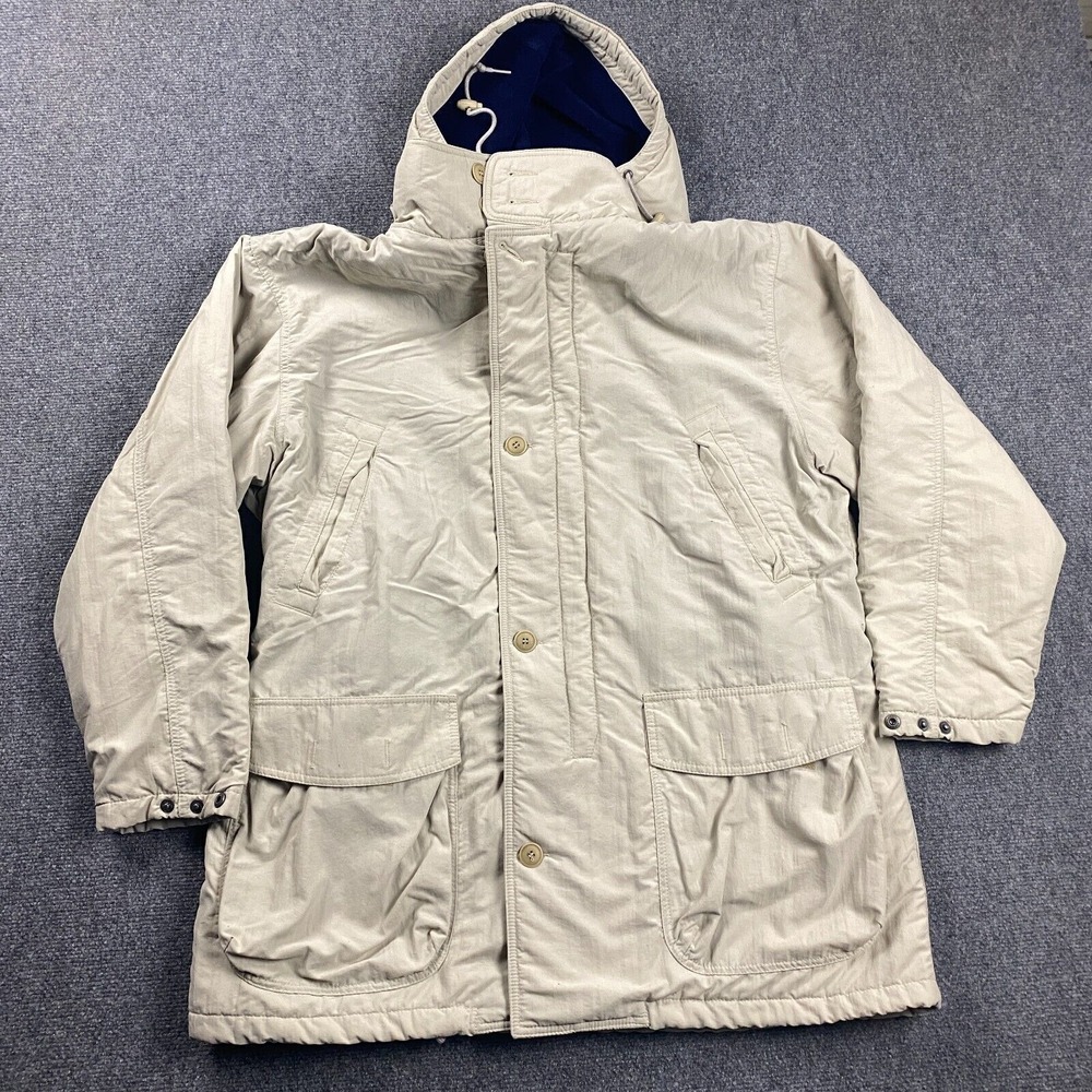 Vintage Eddie Bauer Jacket Adults Large Beige Parka Front Pockets Hooded Mens